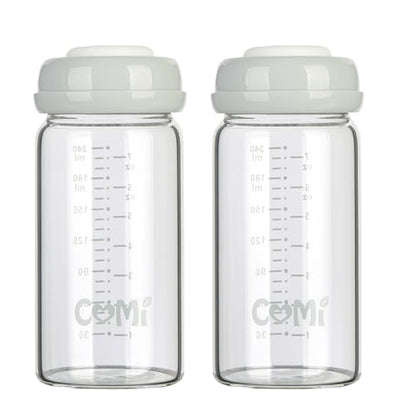 COMI Wide Neck Glass Breastmilk Collection n Storage Bottle, 8oz with Screw Ring Sealing Disk; Re-markable Sealing Disc. BPA Free, Fits Breast Pumps & Nipples (2 Gray Lids) - style: 240ml 2GRAY