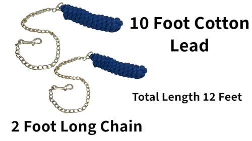 Derby Originals Cotton Lead Rope with Chain for Horse Lot of 2 - color: Royal Blue