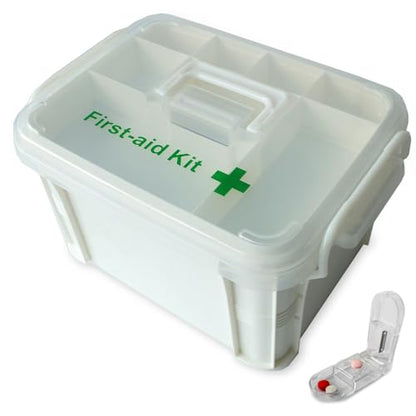 Deke Home - Portable First Aid & Medicine Organizer Box with Handle – Plastic Family Medical Storage Kit for Travel, Car, Home, Camping, Office + Pill Cutter