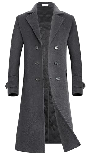 APTRO Men's Luxury Full Length Trench Coat Long Wool Overcoat Winter Windbreaker - color: Dark Grey, size: X-Small