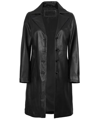 fjackets Lambskin Stylish Leather Car Coats for Womens - Real Long Leather Jacket Women Casual Leather Coat - color: Black, size: Medium