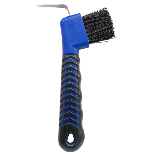 Hoof Pick Brushes, Soft Touch Rubber Handle Portable Hoofpick, Stiff Hoof Pick for Horse Care, Groomers (Blue) - color: Blue