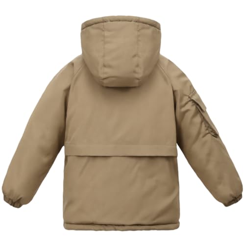 Kids Winter Fleece-Lined Coats For Boys Puffer Jackets With Hood - color: Khaki, size: 4-5T