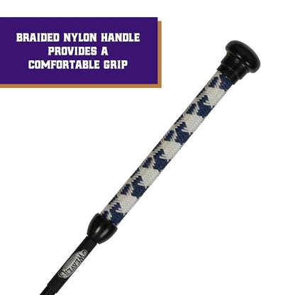 Weaver Livestock Basic Pig Show Whip, Hog Livestock Whip with Braided Nylon Handle, Leather Popper, Lightweight Braided Shaft - color: 36" - Navy/White