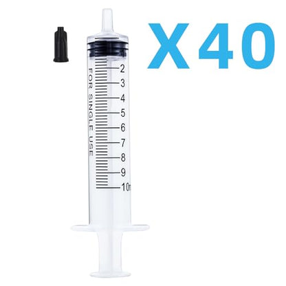 40 Pack 10ml Plastic Syringe for Scientific Labs, Dispensing, Measuring, Watering, Refilling, Multiple Uses - size: 10ml-40Pack