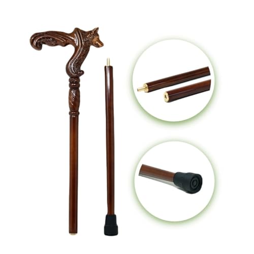 Hand Carved Wooden Walking Cane with Ergonomic Handle and Rubber Tip for Men and Women - Fashionable Unique Walking Stick for Seniors - 37 inch - style: Wolf