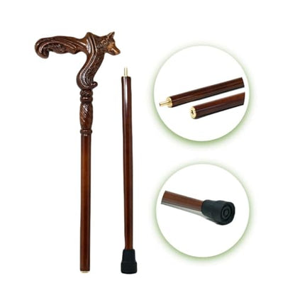 Hand Carved Wooden Walking Cane with Ergonomic Handle and Rubber Tip for Men and Women - Fashionable Unique Walking Stick for Seniors - 37 inch - style: Wolf