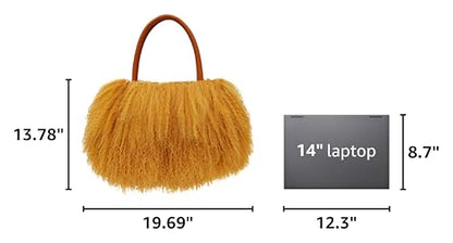 Women Luxury Real Curly Mongolian Lamb Fur Purse - color: Camel
