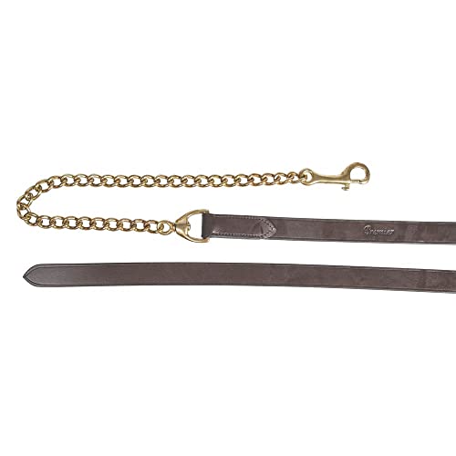 Premier Leather Lead with 24 Brass Chain | Premium Buffalo Leather | Suited for Shows and Home Training | 6' Long, 1" Wide | 24" Solid Brass Chain | Matches Premier Leather Stable Halters