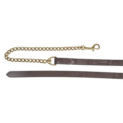 Premier Leather Lead with 24 Brass Chain | Premium Buffalo Leather | Suited for Shows and Home Training | 6' Long, 1" Wide | 24" Solid Brass Chain | Matches Premier Leather Stable Halters