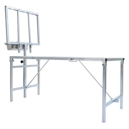 600LBS Milking Stand for Goat, Adjustable Sheep Rack with Feeder, Metal Livestock Milk Stand Fit for Shearing, Hoof Trimming, Animal Examinel Examination, Stainless Steel (Silvery) - color: Silvery