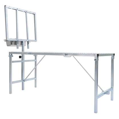 600LBS Milking Stand for Goat, Adjustable Sheep Rack with Feeder, Metal Livestock Milk Stand Fit for Shearing, Hoof Trimming, Animal Examinel Examination, Stainless Steel (Silvery) - color: Silvery