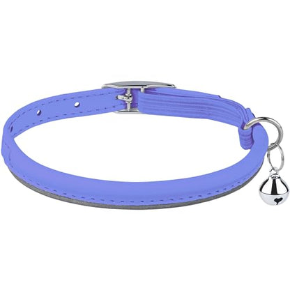 OOPSDOGGY Rolled Leather Cat Collar with Bell, Reflective Kitten Collars with Buckle Include Safety Elastic Strap - Adjustable Small Pet Collars for Boy Girl Cats (Lilac) - color: Lilac
