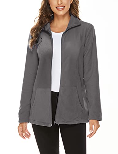 Hibelle Women's Outdoor Full-Zip Thermal Fleece Jacket with Pockets - color: 203-grey, size: Medium