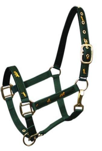 Adjustable Cob Size Neoprene Lined Nylon Halter w/Running Horse Overlay - color: Green