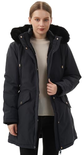 MOERDENG Women's Long Winter Down Coat Thicken Fleece Lined Puffer Jacket | Faux Fur Detachable Hood Parka Warm,Waterproof and Windproof Overcoat - color: Darkgrey, size: Large