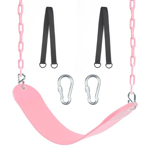 Swing Seat, 66" Heavy Duty Coated Iron Chain Sensory Swing, Therapy Swing Seat,Outdoor Playground Swing Set Accessories with Snap Hooks and Hanging Straps(Pink) - color: Pink