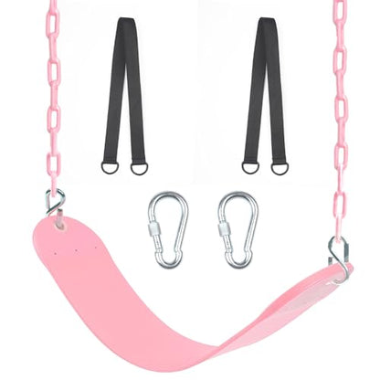 Swing Seat, 66" Heavy Duty Coated Iron Chain Sensory Swing, Therapy Swing Seat,Outdoor Playground Swing Set Accessories with Snap Hooks and Hanging Straps(Pink) - color: Pink