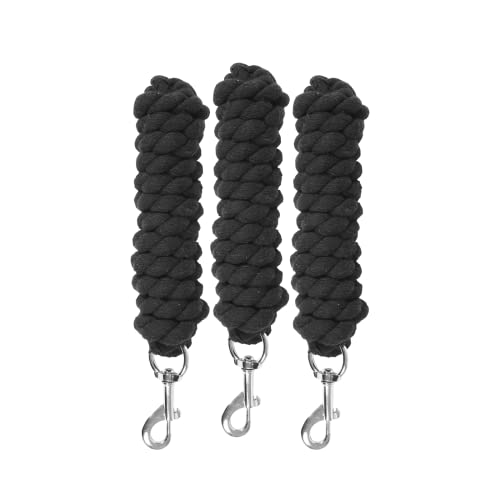 HORZE Basic Cotton 7' Horse Lead Rope (Set of 3) - Black - color: Black