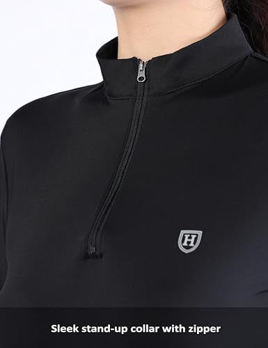 Harrison Howard Women’s Equestrian Riding Shirt, UPF 50+ Quarter Zip Breathable Horse Riding Top, Quick Dry Schooling Shirt - color: Black, size: Large