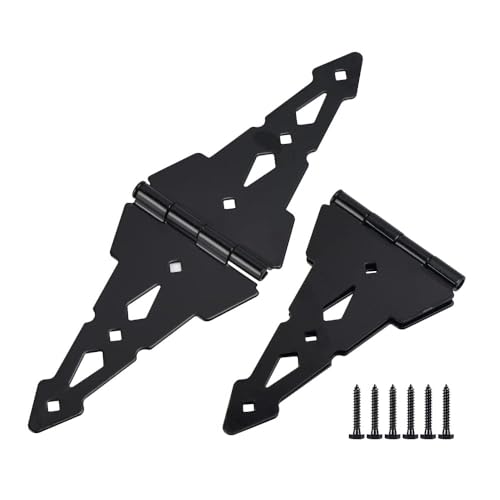 HOME MASTER HARDWARE 8" Heavy Duty Gate Hinges, 6 Pack Strap Hinges, Black | Decorative Door Hinges for Wooden Fences, Barn and Shef, Rotate 270 Degrees, 50LBS Capacity, Included Screws, Steel