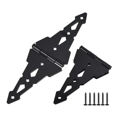 HOME MASTER HARDWARE 8" Heavy Duty Gate Hinges, 6 Pack Strap Hinges, Black | Decorative Door Hinges for Wooden Fences, Barn and Shef, Rotate 270 Degrees, 50LBS Capacity, Included Screws, Steel