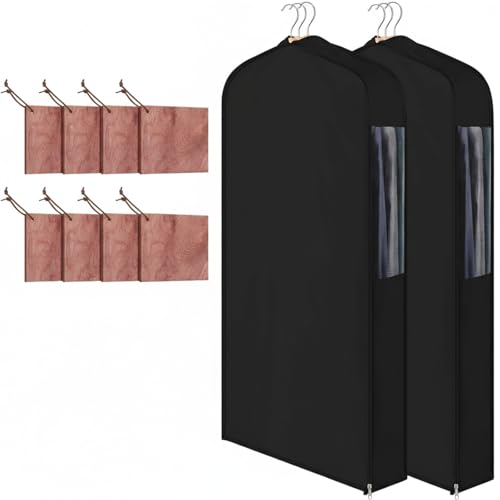 Briwooody Cotton Garment Bags, 2 Sets,Moth Protection,40 x 24 x 6 in, Black - color: Black, size: 40 x 24 x 6 Inch