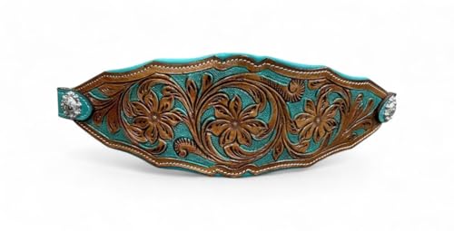 Majestic Ally Western Horse Bronc Halter, Turquoise Padded Leather Noseband, Antique Finish, Tooled Floral Design, Adjustable Nylon - style: Prairie Petal