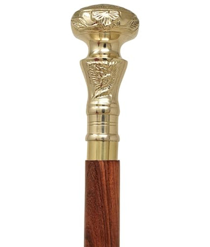 FYNJREX Travelers Compass Gentleman's Walking Stick, Fancy Cane for Women, Brass Handle and Hardwood Cane, Fold able Wooden Canes, Gift Idea