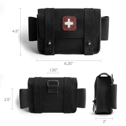 Hide & Drink, Empty First Aid Bag, Mini Medical Storage Pouch, Rectangular Bag for Survival Kit, Full Grain Leather, Handmade - color: Charcoal Black