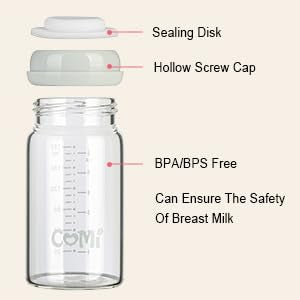 COMI Wide Neck Glass Breastmilk Collection n Storage Bottle, 4 Packs, 6oz with Screw Ring Sealing Disk; Re-markable Sealing Disc. BPA Free, Fits Breast Pumps & Nipples (4 Gray Lids) - style: 180ml 4GRAY