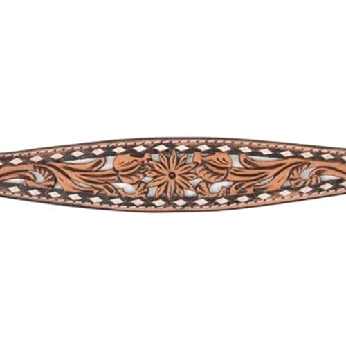 Circle Y White Daisy Filigree Tooling Durable Western Horse Size Adjustable Length Equine Wither Strap for Breast Collar with White Buckstitch Border