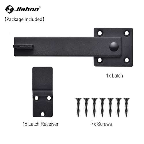 JIAHOO 6" Barn Door Flip Latch, Sturdy Farm Sliding Door Latch | Gate Latch for Fence, Shed Door, Farm Gate, Solid Metal Heavy Duty Iron Hardware, add More Security and Privacy, Matte Black