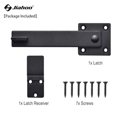 JIAHOO 6" Barn Door Flip Latch, Sturdy Farm Sliding Door Latch | Gate Latch for Fence, Shed Door, Farm Gate, Solid Metal Heavy Duty Iron Hardware, add More Security and Privacy, Matte Black