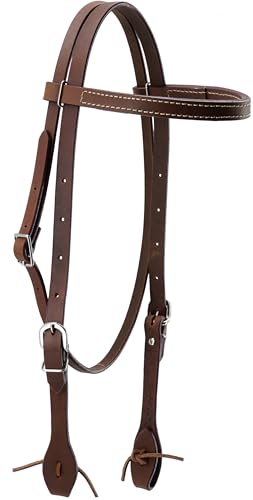 Western Horse Curb Bridle Headstall, Oil-Tanned Full-Grain Leather, Heavy Weight, for Ranch Work, Trail Riding & Training