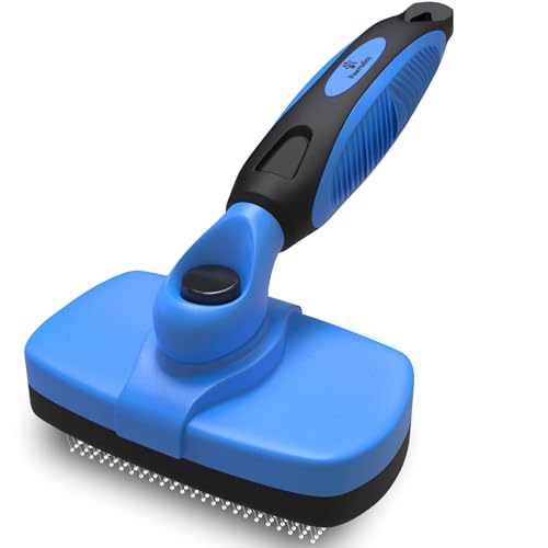 Deshedding Dog Brush for Shedding – Self Clean Cat Brush Deshedding & Grooming Tool for Long Haired and Short Haired Dogs, Slicker Brushes for Dogs, Skin-Friendly, Retractable Bristles, Easy to Clean - color: Blue
