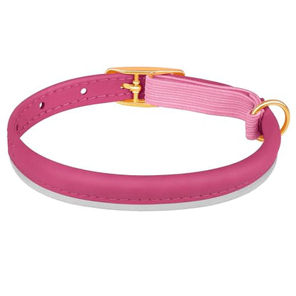OOPSDOGGY Rolled Leather Cat Collar with Bell - Reflective Kitten Collar with Safety Elastic Strap - Adjustable Small Pet Collars for Boy Girl Cats (Fuchsia) - color: Fuchsia