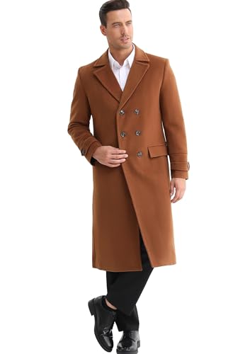 APTRO Men's Luxury Full Length Trench Coat Long Wool Overcoat Winter Windbreaker - color: Camel, size: Large