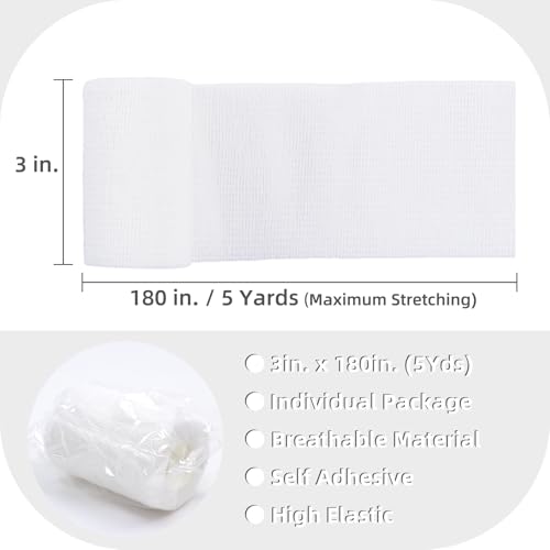 IndigoCase 6 Pack Self Adhesive Bandage Wrap 3 Inch x 5 yd Elastic Tape - color: White, size: 3 Inch - 6 Pack