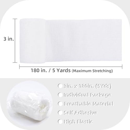 IndigoCase 6 Pack Self Adhesive Bandage Wrap 3 Inch x 5 yd Elastic Tape - color: White, size: 3 Inch - 6 Pack