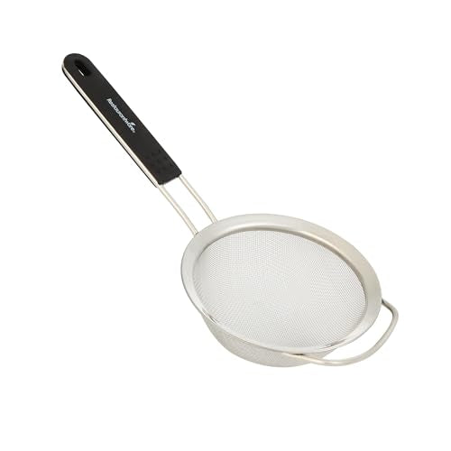 Restaurantware Fine Mesh Strainer 1 Count 15" x 7.8" x 3" with Silicone Handle Stainless Steel Extra Fine Mesh Strainer Heat-Resistant Handle Dishwasher-Safe for Rice, Quinoa, Pasta - size: Standard, Extra Fine Mesh-7 3/4"
