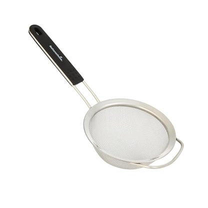 Restaurantware Fine Mesh Strainer 1 Count 15" x 7.8" x 3" with Silicone Handle Stainless Steel Extra Fine Mesh Strainer Heat-Resistant Handle Dishwasher-Safe for Rice, Quinoa, Pasta - size: Standard, Extra Fine Mesh-7 3/4"