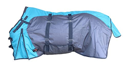 1200D Horse Turnout Blanket Waterproof, Breathable, Heavy-Weight Winter Blanket with 300g Fill, Ripstop Outer Shell - color: Grey/Turquoise, size: 66 inches
