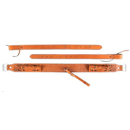 Western Genuine Leather Girth Adjustable Horse Girth Rear Back Cinch Girth with Metal Buckles for Horse Riding (Tan and Black)
