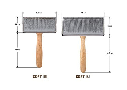 Furzone Wooden Slicker Brush - Stainless Steel Soft Pins for Pet Grooming (Size M) - size: Soft Pin / M