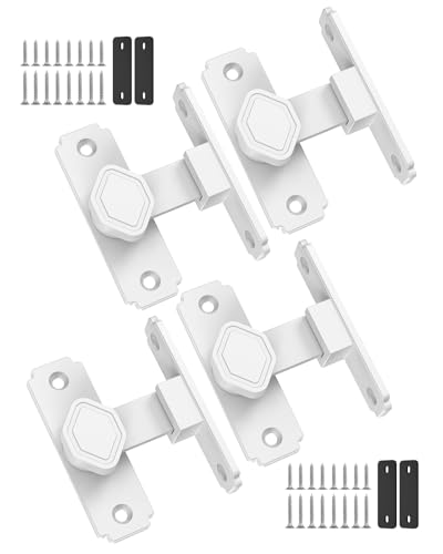 Pocket Door Lock, 90 Degree Latch, Barn Door Hardware White 4PCS - color: White-4 Pcs