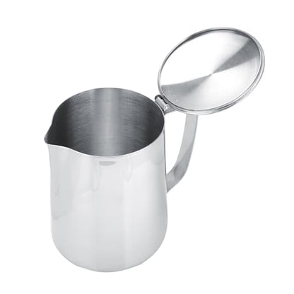Milk Frothing Pitcher, 50.72oz Milk Frother Steamer Cup, Stainless Steel Coffee Cup Mug Milk Steaming Pitcher with Lid for Espresso Machines, Cappuccino, Latte Art (1500ML) - size: 1500ML