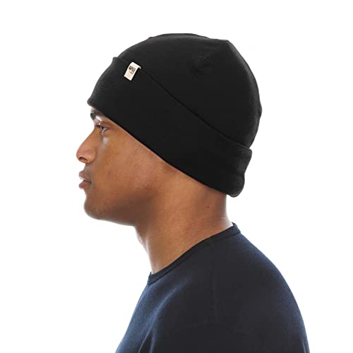 100% Merino Wool Cuff Beanie - Mens & Womens Warm Winter Hat - Watch Cap - Toque - Novelty Beanie - One Size Fits Most - color: Black