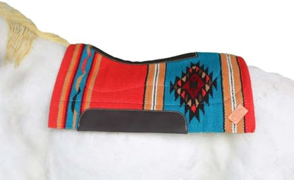Horse Western Handwoven New Zealand Wool Contoured Felt Saddle Pad 3922HW - color: Red TurquoiseOrange