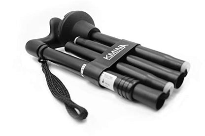 KMINA Folding Walking Cane for Women and Men, Palm Grip, Right Hand, Black - style: Right